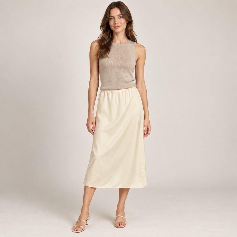 Vintage Kayser Nylon Tricot Half Slip Skirt Medium Ivory Maxi Lingerie USA